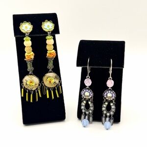 Vintage Ayala Bar Signed Dangle Earrings Lot Mixed Media Artisan | Bundle of 2